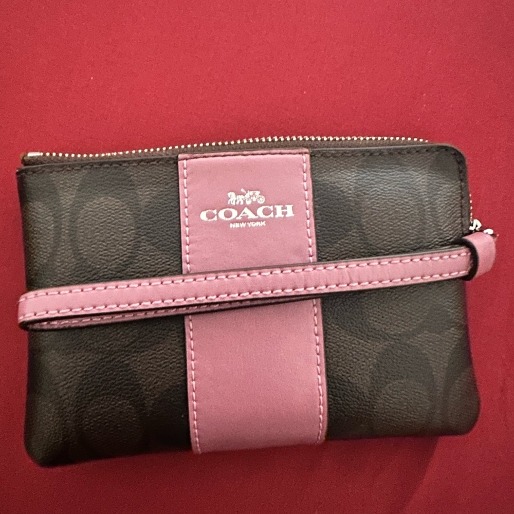 Coach Signature Brown and Purple Wristlet